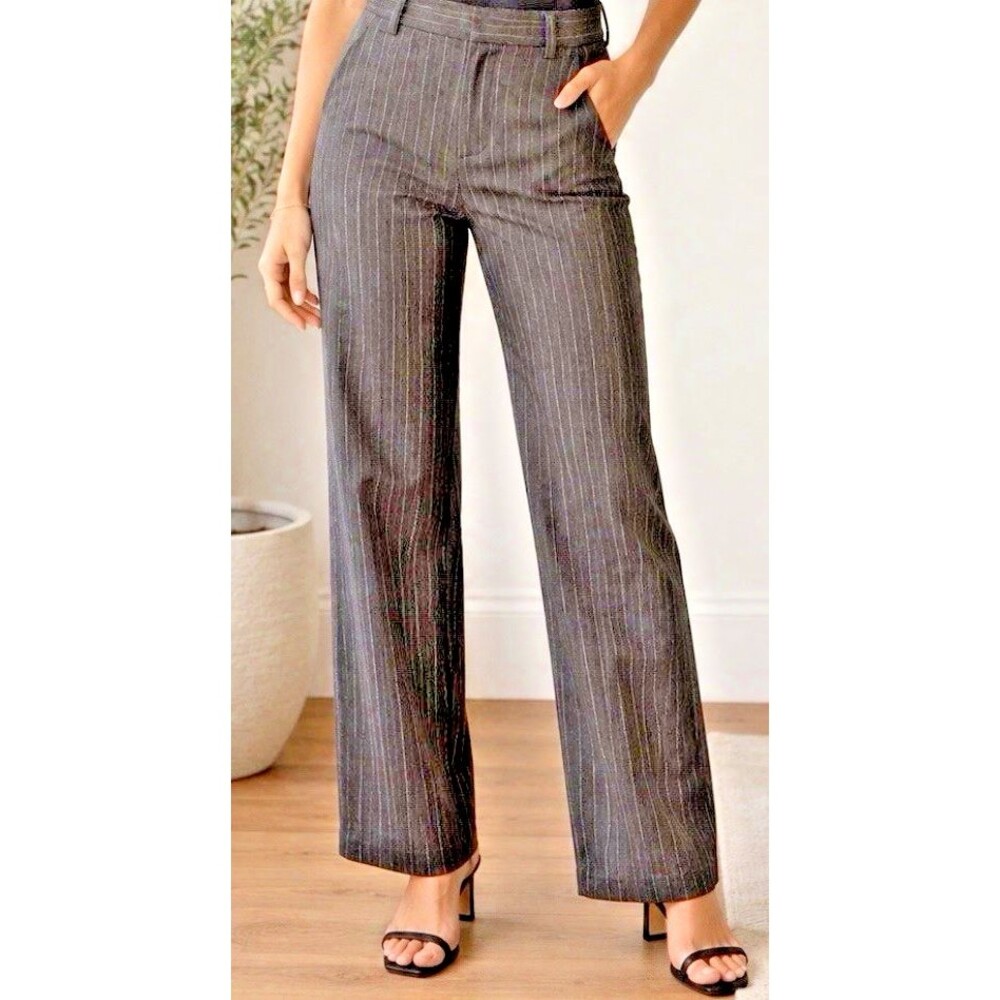 Dockers Sz 10 Charcoal Pinstripe Career Dress Pants Stain Defender Slacks